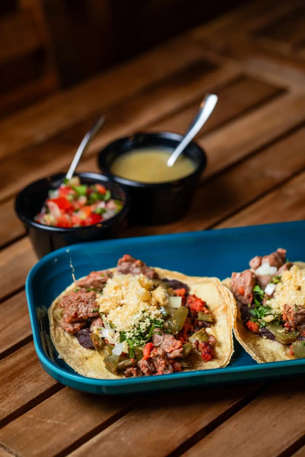 Tacos de arrachera vistos desde arriba